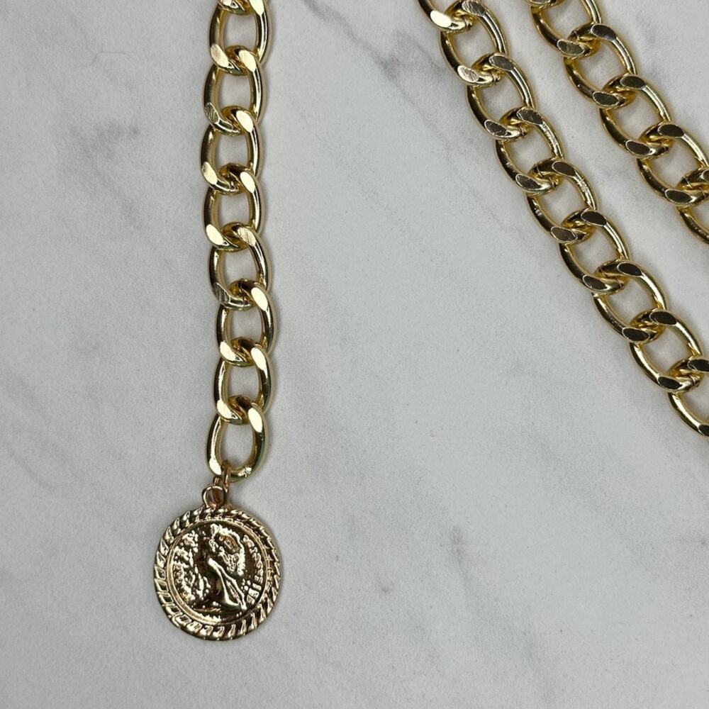 Womens Gold Tone Draped Multi Chain Belt Coin Charm One Size (OS) ✨ - Picture 7 of 16